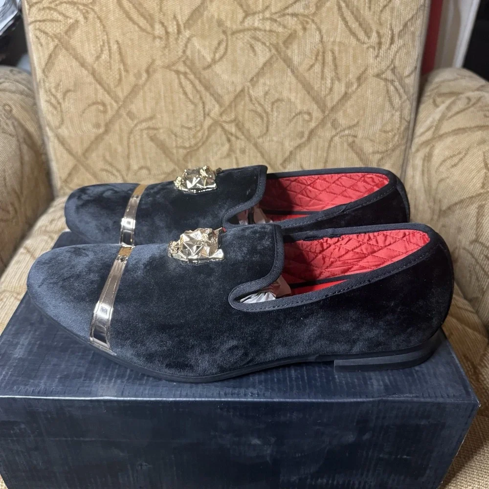 Valyrain Black Velvet Lion Head Loafers‎ Size 11 Excellent